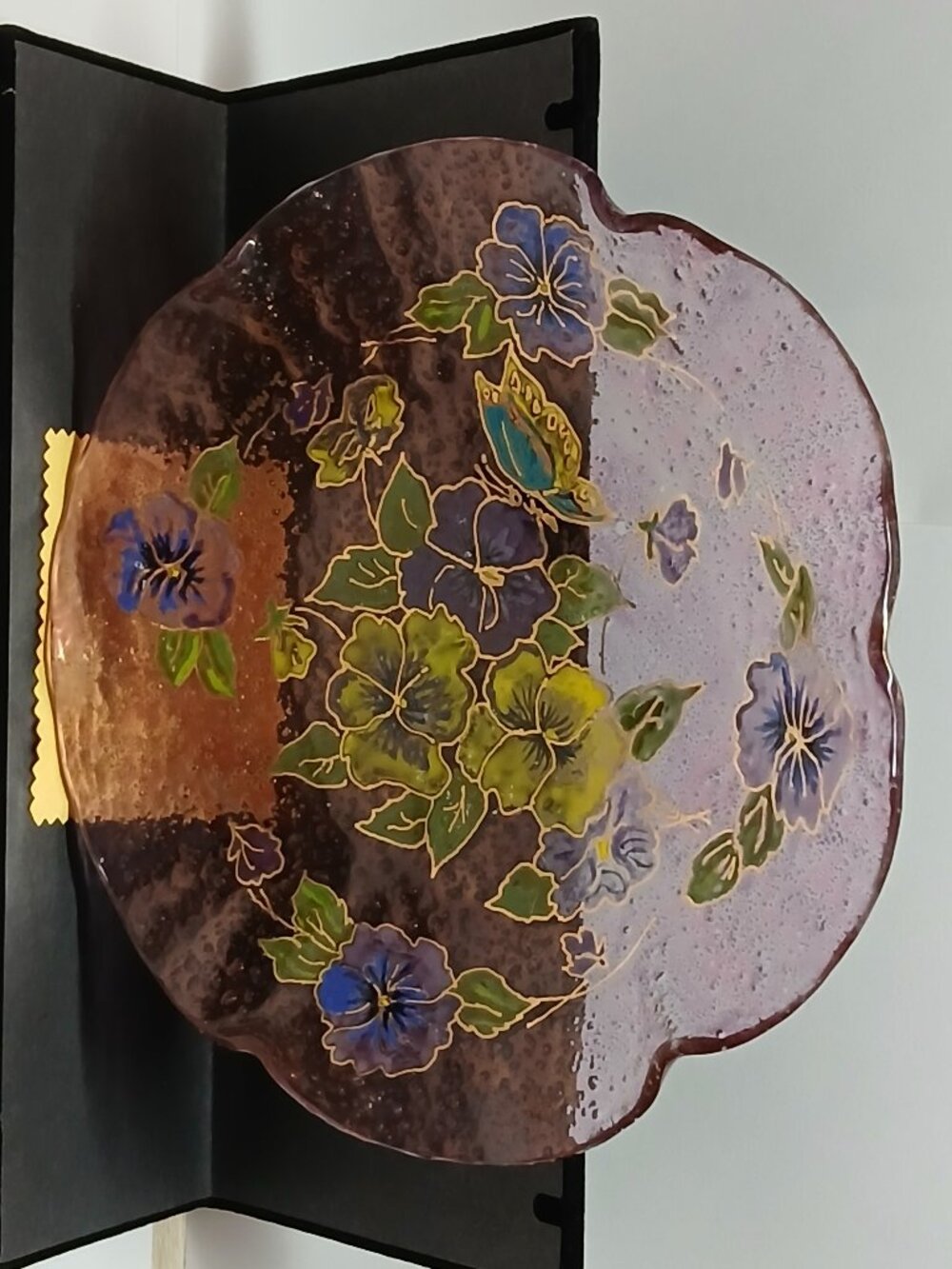 Vintage Decorative Hand-painted Lavender Purple RUFFLED EDGE Glass PLATE PANSIE